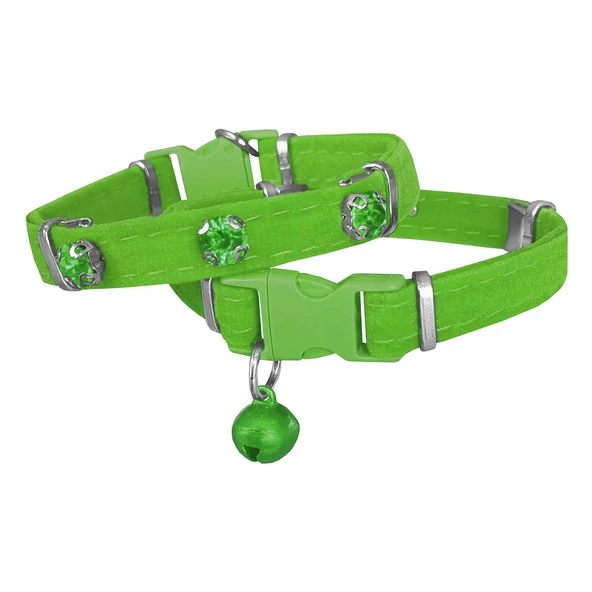 Kadife Kedi Boyun Tasması Taşlı 20-32 cm Açık Yeşil ürün görseli 1