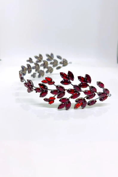 SimgeAksesuar Bordo Taşlı Şık Ve Zarif Kına Ve Nişan Saç Aksesuarı - Resim 2