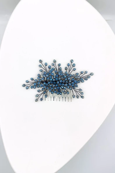 SimgeAksesuar Indigo Renk El Yapımı Kristal Taşlı Nişan Ve Kına Tokası ürün görseli 1