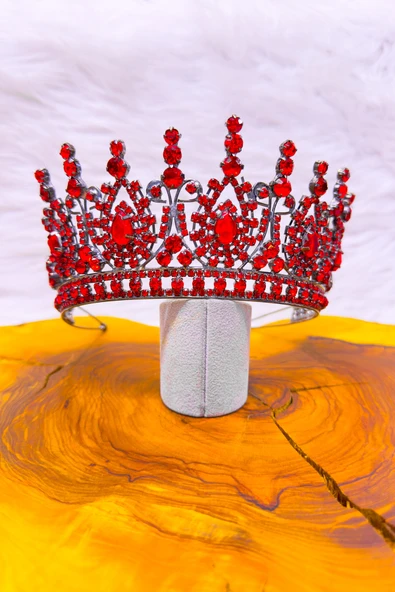 SimgeAksesuar Kırmızı Kristal Taşlı Şık Ve Zarif Nişan Ve Kına Tacı Ve Saç Aksesuarı - Resim 2