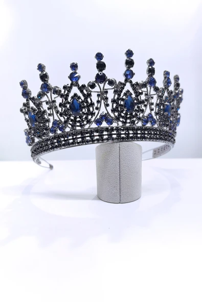 SimgeAksesuar Lacivert Kristal Taşlı Şık Ve Zarif Nişan Ve Kına Tacı Ve Saç Aksesuarı - Resim 2