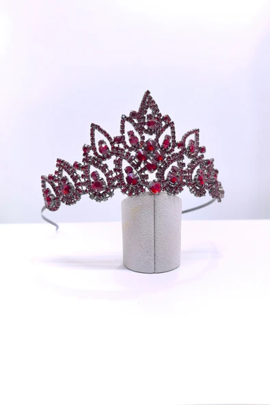 SimgeAksesuar Bordo Kristal Taşlı Nişan Ve Kına Tacı - Resim 2