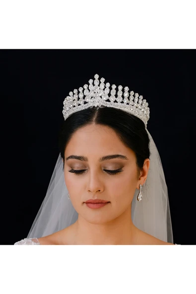 SimgeAksesuar Kristal Taşlı Şık Ve Zarif Gelin Tacı - Resim 3