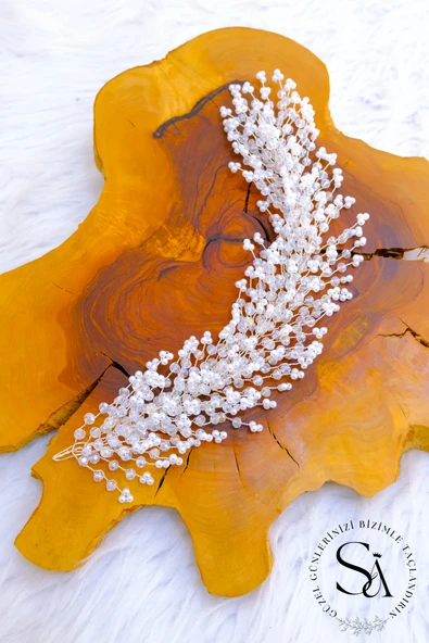 SimgeAksesuar İnci ve kristal taşlar ile yapılmış el yapımı nikah, nişan ve düğün saç aksesuarı ürün görseli 1