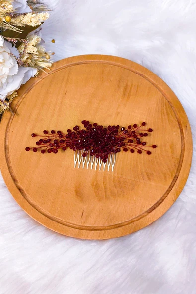 SimgeAksesuar Bordo Kristal Taşlı Şık Ve Zarif Kına Ve Nişan Tacı Ve Saç Aksesuarı ürün görseli 1