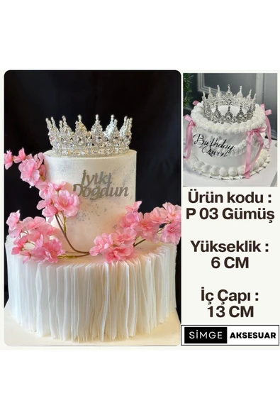 SimgeAksesuar Kristal Taşlı Gümüş Kaplamalı Şık ve Zarif Doğum Günü Pasta Tacı ürün görseli 1