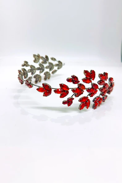 SimgeAksesuar Kırmızı Taşlı Şık Ve Zarif Kına Ve Nişan Saç Aksesuarı - Resim 2