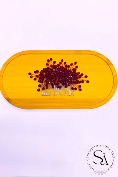 SimgeAksesuar Bordo Renk El Yapımı Kristal Taşlı Nişan Ve Kına Tokası ürün görseli 1