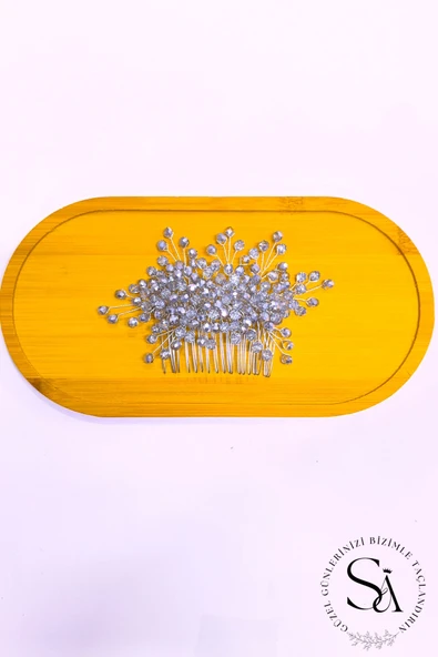 SimgeAksesuar Gümüş Renk El Yapımı Kristal Taşlı Nişan Ve Kına Tokası ürün görseli 1