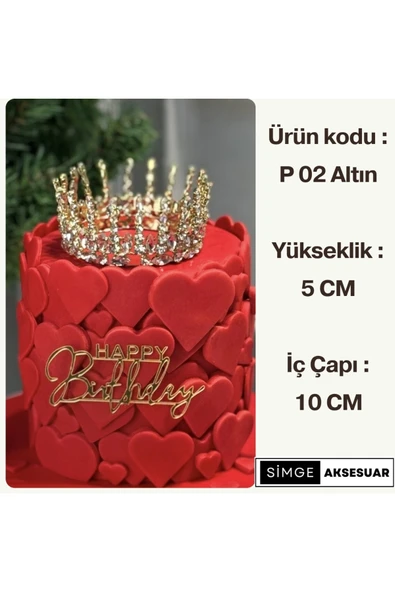 SimgeAksesuar Kristaş Taşlı Altın Kaplamalı Şık ve Zarif Doğum Günü Pasta Tacı ürün görseli 1