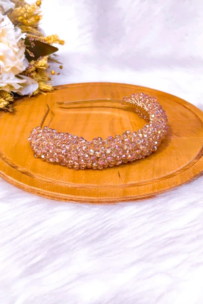 SimgeAksesuar Tamamen El Yapımı Sarı Kristal Taşlı Şık ve Zarif Nişan Kına ve Bindallı Tacı ve Saç Aksesuarı ürün görseli 1