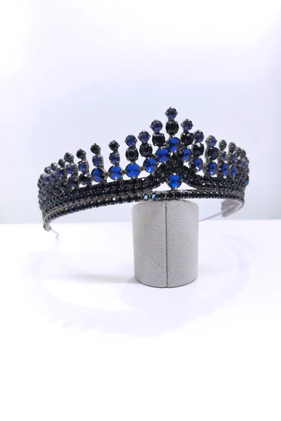 SimgeAksesuar Lacivert Kristal Taşlı Şık Ve Zarif Nişan Ve Kına Tacı Ve Saç Aksesuarı - Resim 2