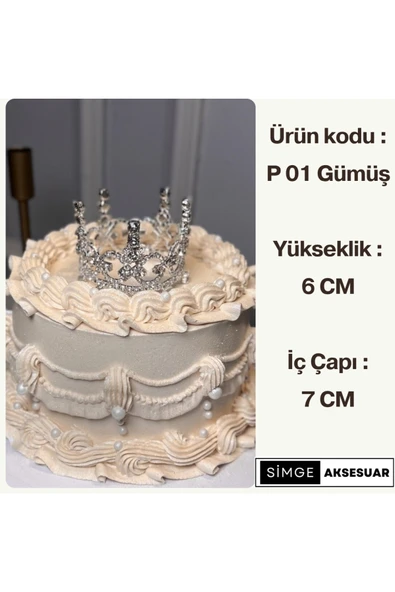 SimgeAksesuar Kristaş Taşlı Gümüş Kaplamalı Şık ve Zarif Doğum Günü Pasta Tacı ürün görseli 1