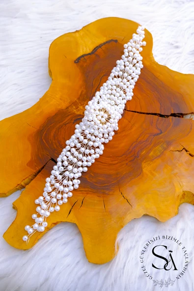 SimgeAksesuar Tamamen inci boncuklar ile yapılmış şık ve zarif saç aksesuarı - Resim 3