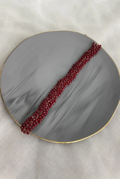 SimgeAksesuar Tamamen El Yapımı Bordo Kristal Taşlı Şık Ve Zarif Nişan, Kına Ve Bindallı Tacı Ve Saç Aksesuarı ürün görseli 1