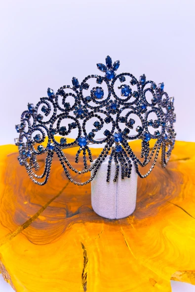 SimgeAksesuar Lacivert kristal taşlı şık ve zarif nişan ve kına tacı - Resim 2