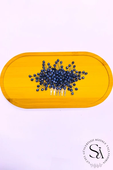 SimgeAksesuar Lacivert Renk El Yapımı Kristal Taşlı Nişan Ve Kına Tokası ürün görseli 1