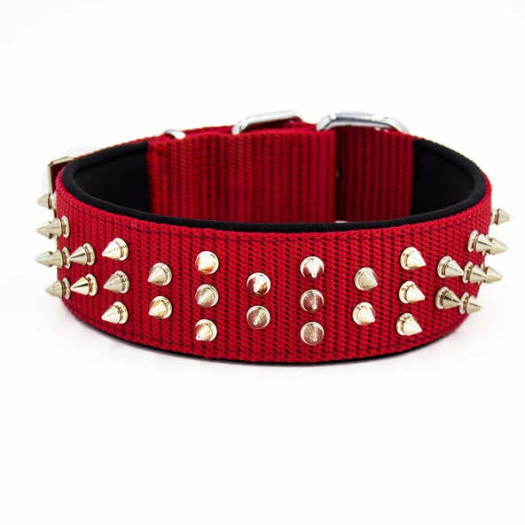 El Yapımı Çivili Köpek Boyun Tasması 5x55-65cm Kırmızı ürün görseli 1