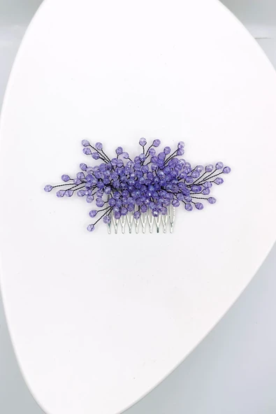 SimgeAksesuar Lila Renk El Yapımı Kristal Taşlı Nişan Ve Kına Tokası ürün görseli 1