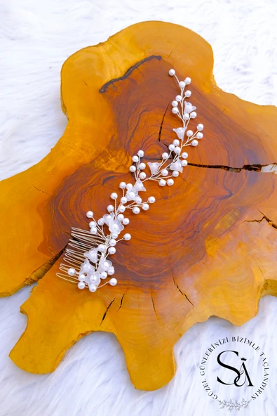 SimgeAksesuar İnci taşlar ile yapılmış el yapımı nikah, nişan ve düğün tacı , saç aksesuarı ürün görseli 1