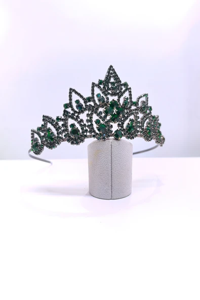 SimgeAksesuar Yeşil Kristal Taşlı Nişan Ve Kına Tacı - Resim 2