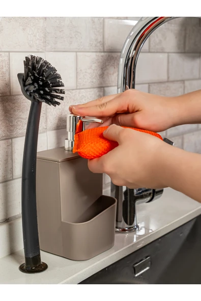 Rembox Sünger Hazneli Gümüş Kapaklı Mutfak Sıvı Sabunluk - Resim 2