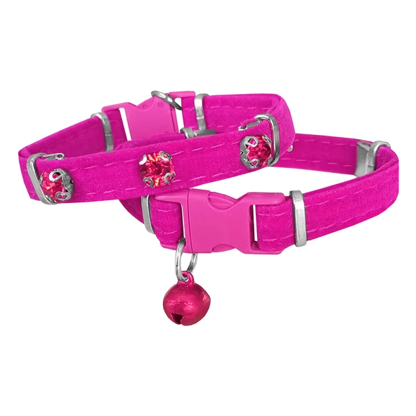 Kadife Kedi Boyun Tasması Taşlı 20-32 cm Pembe ürün görseli 1
