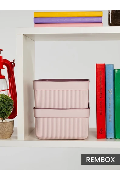 Rembox 2'li Lines Çok Amaçlı 3 Lt Dolap içi Düzenleyici Kapaklı Kutu, Dekoratif Saklama Kutusu Sepet - Resim 2