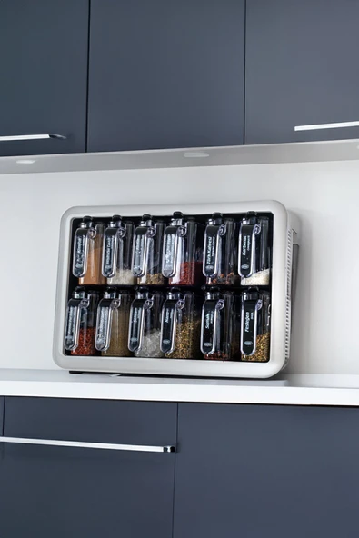 Rembox 12'li Kaşıklı Kapaklı Baharatlık Takımı - 12'li Baharat Standı - Etiket Hediyeli - Resim 5