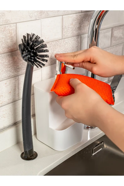 Rembox Sünger Hazneli Gümüş Kapaklı Mutfak Sıvı Sabunluk - Resim 2