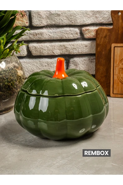 Rembox Dekoratif Büyük Boy Bal Kabağı Saklama Kabı - Baharatlık Şekerlik Obje - Resim 2