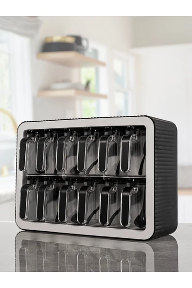 Rembox 12'li Kaşıklı Kapaklı Baharatlık Takımı - 12'li Baharat Standı - Etiket Hediyeli - Resim 2