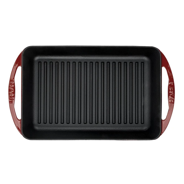 Lava Döküm Dikdörtgen Izgara Tavası Döküm Demir Yekpare Çift Kulplu Ölçü 22x32cm.-Bordo - Resim 3