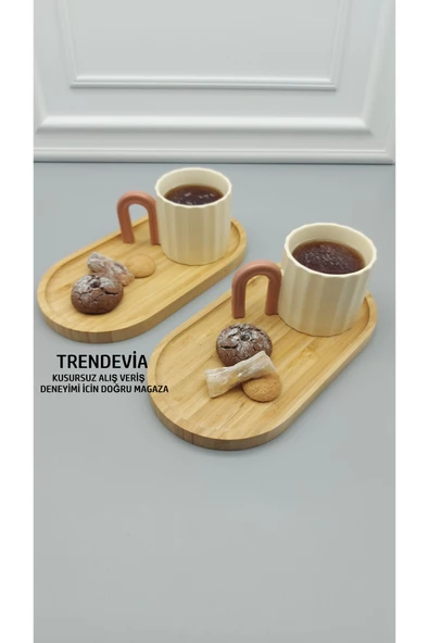 MİEN Bambu Oval Sunumluk Seti Çay Kahve Sunumluğu 2 Parça ürün görseli 1