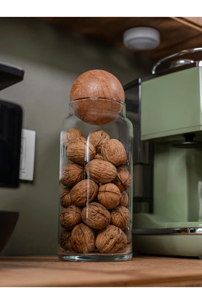 Rembox Ahşap Top Kapaklı Cam Kavanoz - Çerezlik - Şekerlik - Saklama Kabı - Resim 2