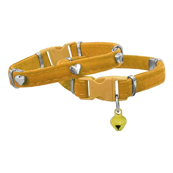 Kadife Kedi Boyun Tasması Kalpli 20-32 cm Sarı ürün görseli 1