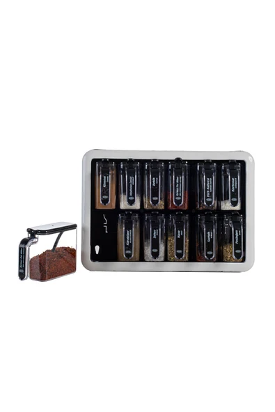 Rembox 12'li Kaşıklı Kapaklı Baharatlık Takımı - 12'li Baharat Standı - Etiket Hediyeli - Resim 4
