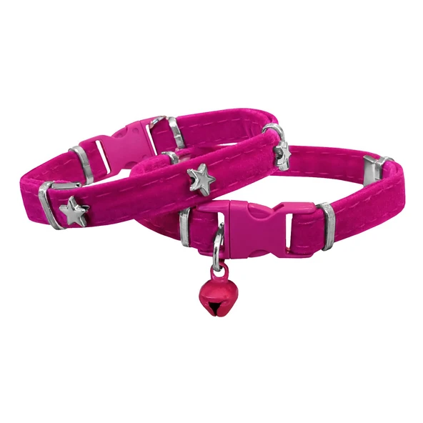 Kadife Kedi Boyun Tasması Yıldızlı 20-32 cm Pembe ürün görseli 1