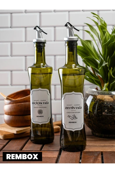 Rembox 2'li Yağdanlık Seti 500ml Sirkelik Yağdanlık Zeytinyağ Şişesi - Suya Dayanıklı Etiket ürün görseli 1