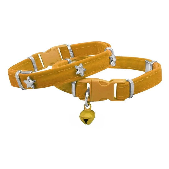 Kadife Kedi Boyun Tasması Yıldızlı 20-32 cm Sarı ürün görseli 1