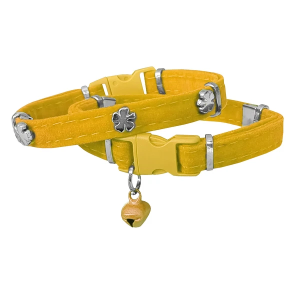 Kadife Kedi Boyun Tasması Yoncalı 20-32 cm Sarı ürün görseli 1