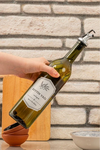 Rembox Ahşap Stantlı 2'li Yağ Şişesi - Zeytinyağı Sıvıyağ Şişesi - Dekoratif Yağdanlık Yağlık 750 ml - Resim 2