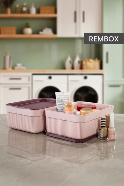 Rembox 2'li Lines Çok Amaçlı 3 Lt Dolap içi Düzenleyici Kapaklı Kutu, Dekoratif Saklama Kutusu Sepet ürün görseli 1