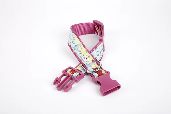 Pati Desenli Dokuma Köpek Boyun Tasması 3 cm x 36-60 cm Mor ürün görseli 1