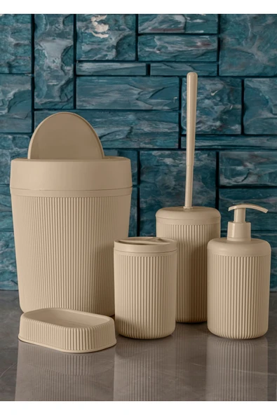 Rembox 5'li Banyo Seti 5Lt Çöp Kovası Tuvalet Fırçası Lavabo Takımı Sabunluk Diş Fırçalık Banyo Takımı ürün görseli 1