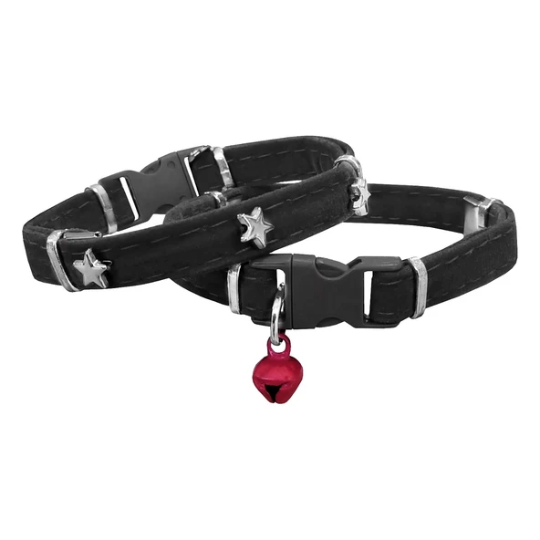 Kadife Kedi Boyun Tasması Yıldızlı 20-32 cm Siyah ürün görseli 1