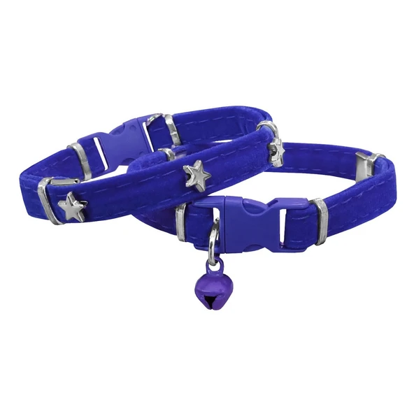Kadife Kedi Boyun Tasması Yıldızlı 20-32 cm Mavi ürün görseli 1