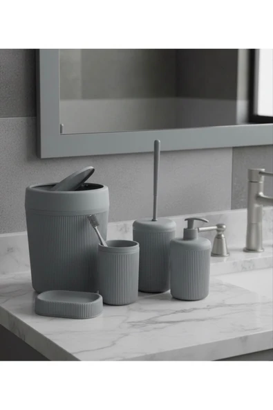 Rembox 5'li Banyo Seti 7 Lt Çöp Kovası Tuvalet Fırçası Lavabo Takımı Sabunluk Diş Fırçalık Banyo Takımı - Resim 4