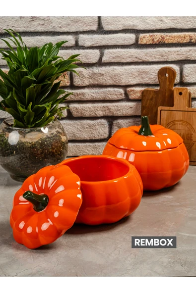 Rembox 2'li Büyük Boy Bal Kabağı Dekoratif Saklama Kabı - Baharatlık Şekerlik 2'li Obje ürün görseli 1