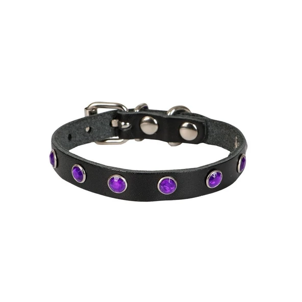 Taşlı Kedi ve Yavru Köpek Tasması 1,2x26 cm Siyah Large - Resim 4